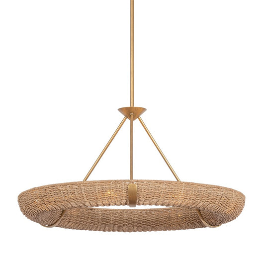 Troy Lighting Floyd 9 Light Chandelier, Patina Gold Leaf/Abaca - F3836-PGL