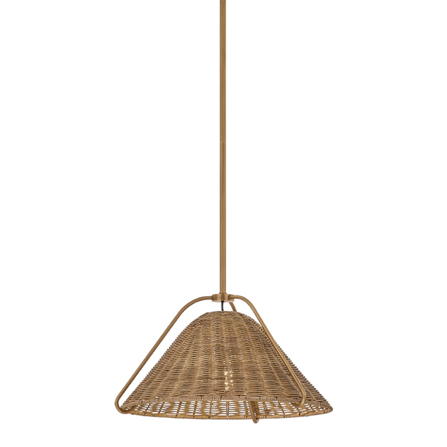 Troy Lighting Richard 1Lt 17"W Pendant, Patina Brass/Natural Rattan