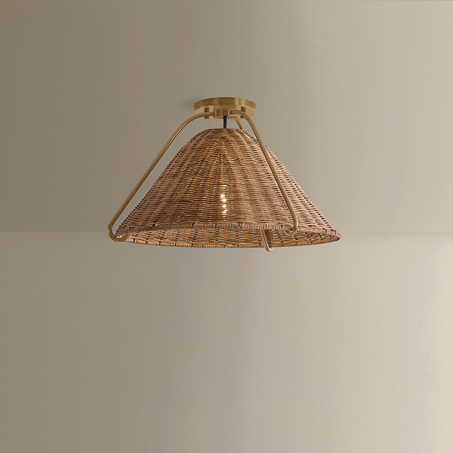 Troy Lighting Richard 1Lt 17"W Pendant, Patina Brass/Natural Rattan