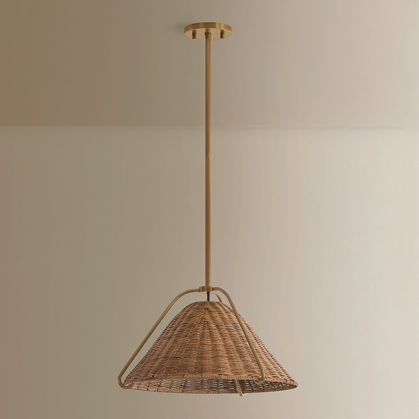 Troy Lighting Richard 1Lt 17"W Pendant, Patina Brass/Natural Rattan
