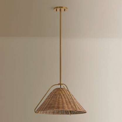 Troy Lighting Richard 1Lt 17"W Pendant, Patina Brass/Natural Rattan