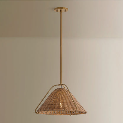 Troy Lighting Richard 1Lt 17"W Pendant, Patina Brass/Natural Rattan