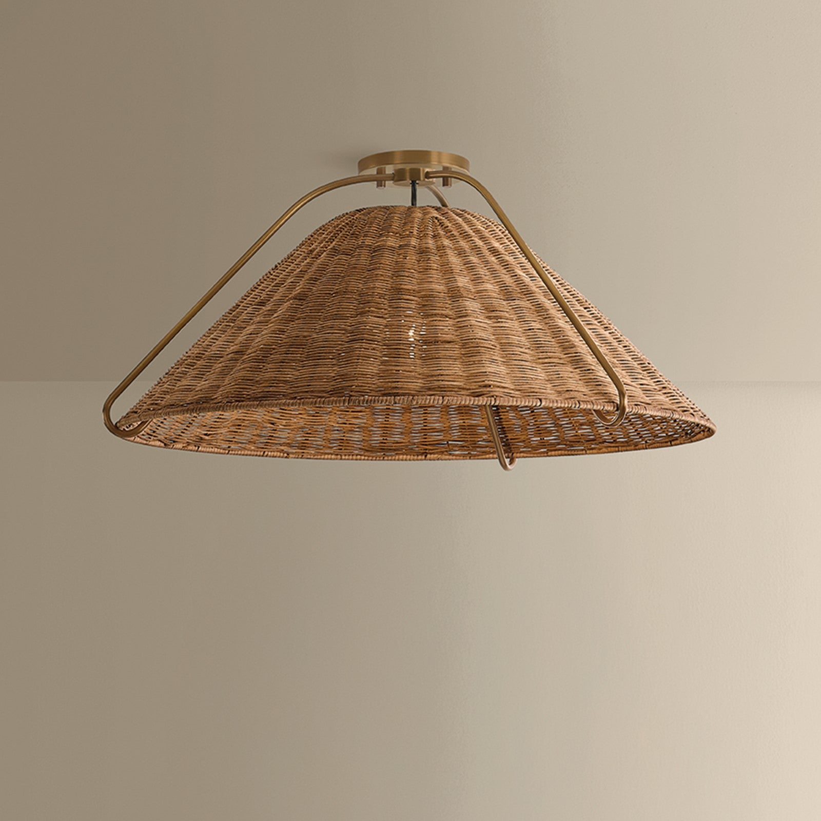 Troy Lighting Richard 1Lt 26"W Pendant, Patina Brass/Natural Rattan