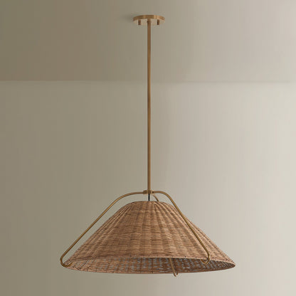 Troy Lighting Richard 1Lt 26"W Pendant, Patina Brass/Natural Rattan