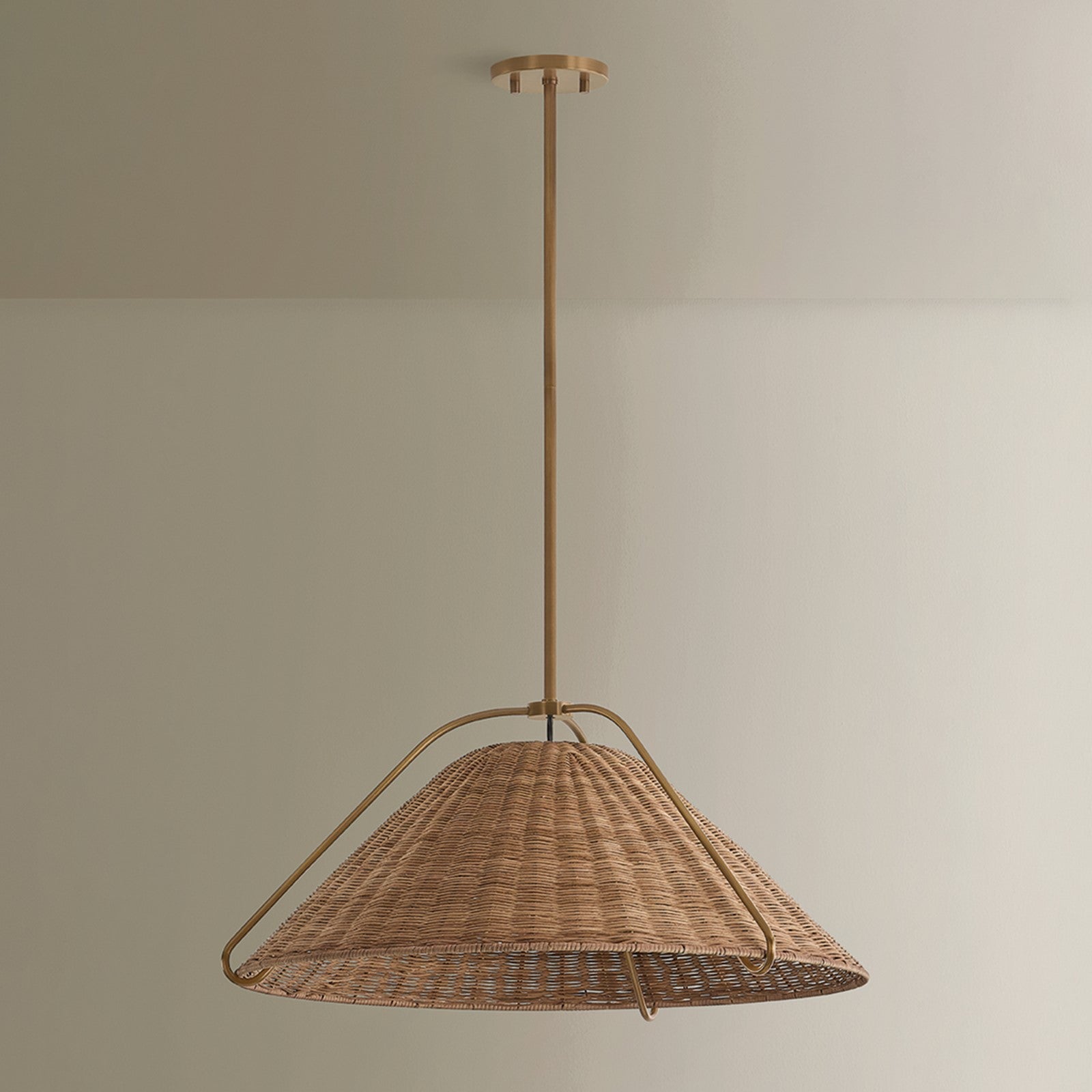 Troy Lighting Richard 1Lt 26"W Pendant, Patina Brass/Natural Rattan