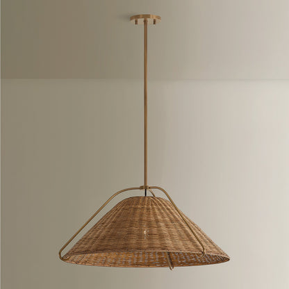 Troy Lighting Richard 1Lt 26"W Pendant, Patina Brass/Natural Rattan
