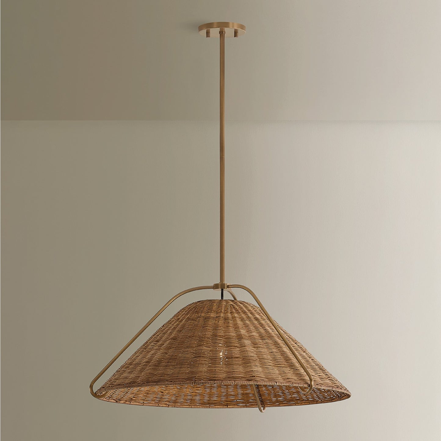 Troy Lighting Richard 1Lt 26"W Pendant, Patina Brass/Natural Rattan