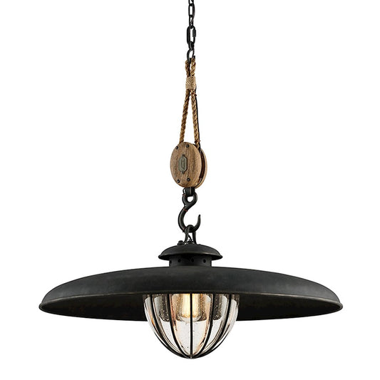 1 Light Shaded Pendant, Vintage Iron