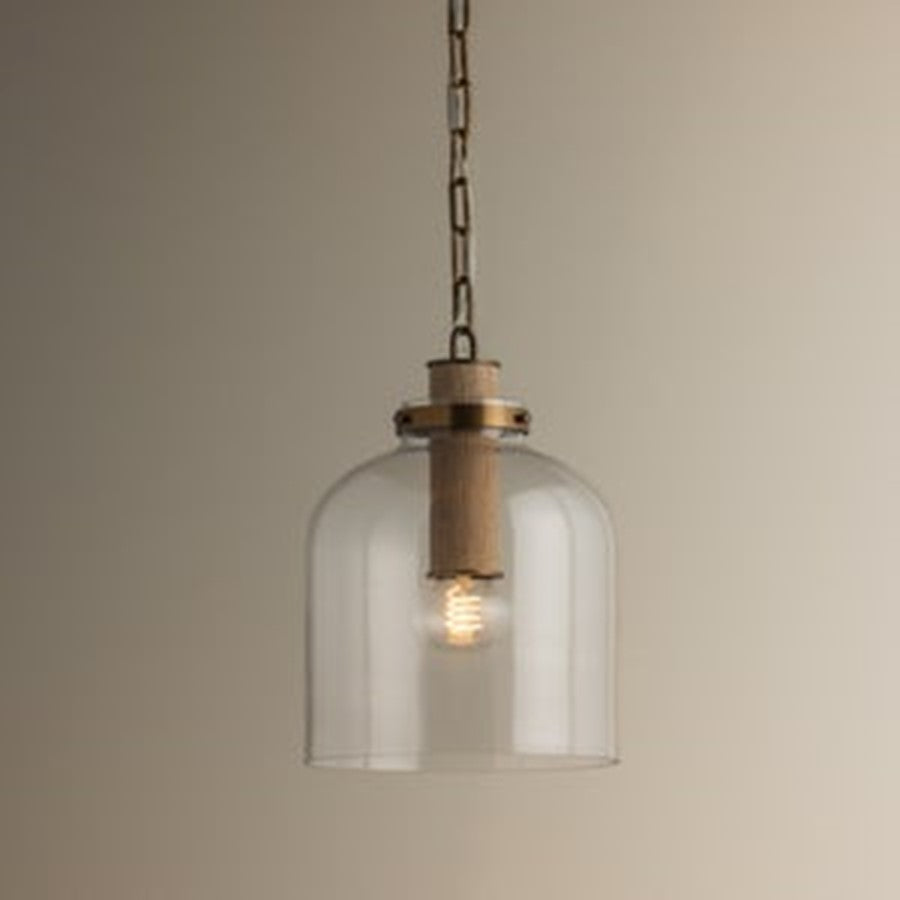 Troy Lighting Kori 1Lt 9" Pendant, Patina Brass/Clear