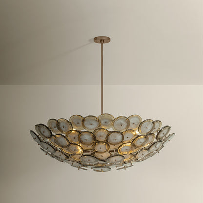 Troy Lighting Wassama 14Lt Chandelier, Brass/Blonchino Piastre, Brz
