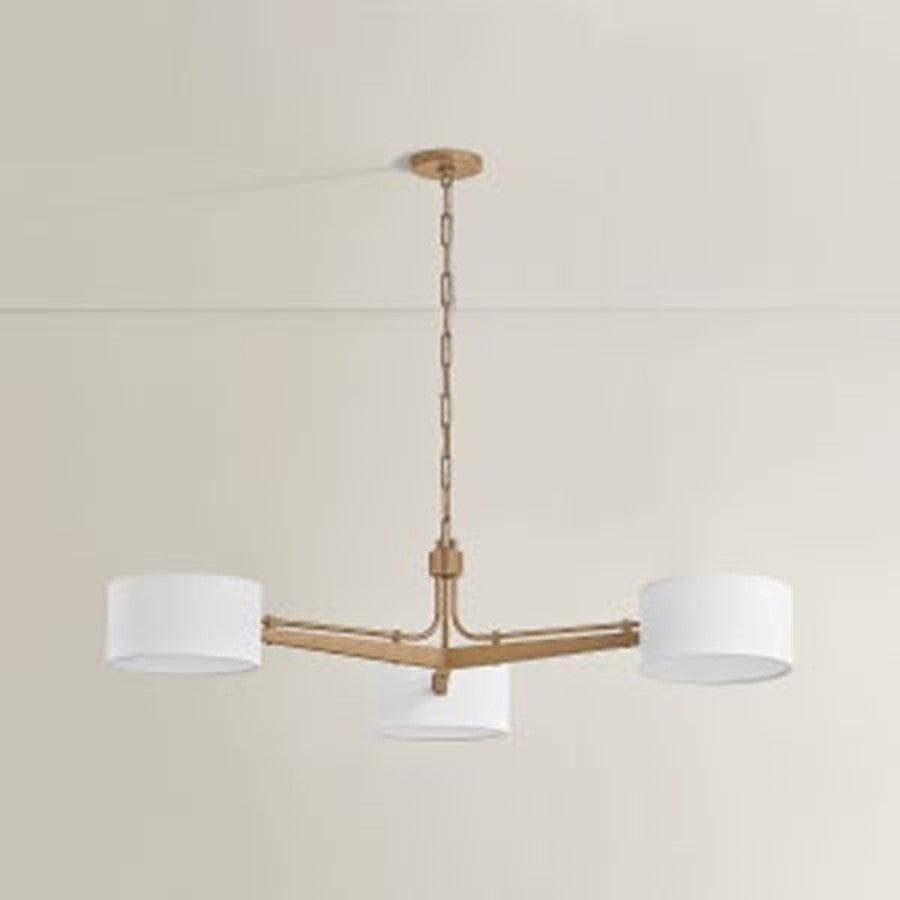 Troy Lighting Mailo 3Lt Chandelier, Patina Brass/White Linen 1