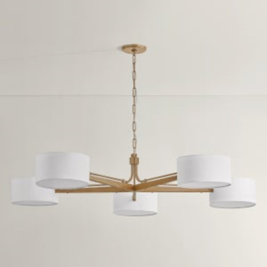 Troy Lighting Mailo 5Lt Chandelier, Patina Brass/White Linen 1