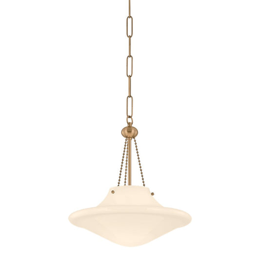 Troy Lighting Era 1Lt 14" Pendant, Patina Brass/Opal Glossy - F5714-PBR