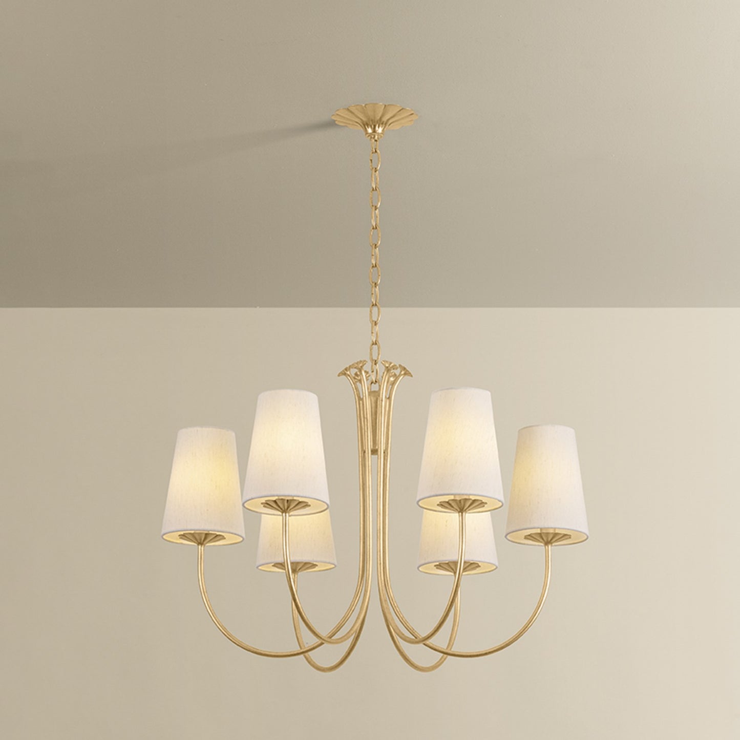 Troy Lighting Weiland 6 Light Chandelier, Vintage Gold Leaf/Raw Silk