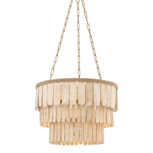 Troy Lighting Bentley 6Lt Chandelier, Brass/Whitewashed Mango Wood