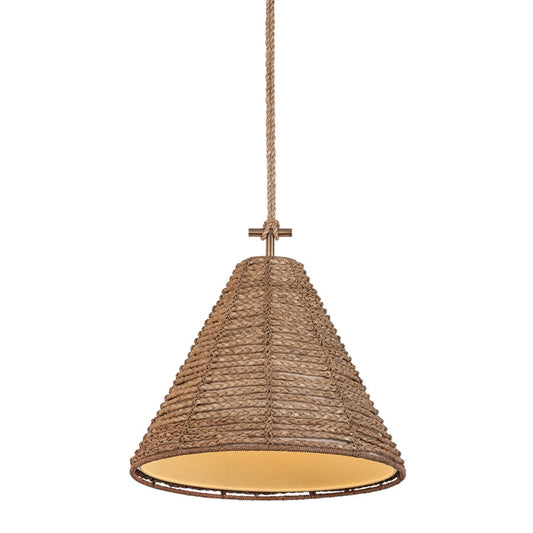 Troy Lighting Redwood 1 Light 20" Pendant, Patina Brass/Abaca - F6020-PBR