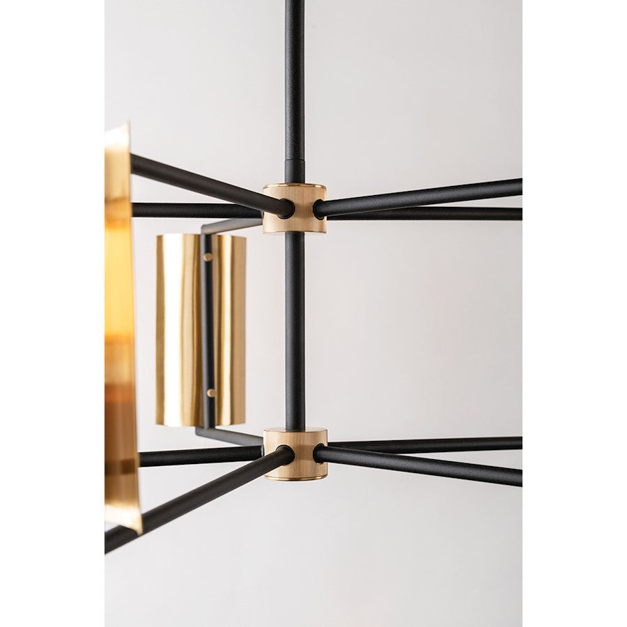 5 Light Chandelier, Black & Brass