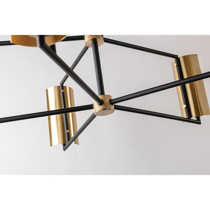 5 Light Chandelier, Black & Brass