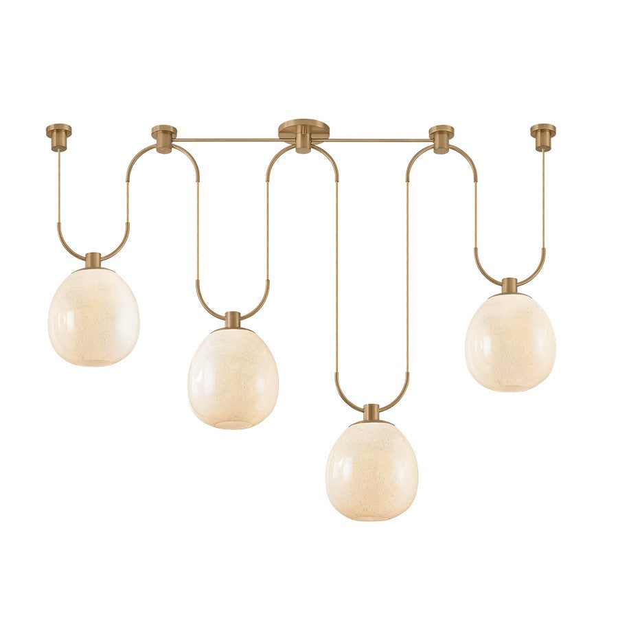 Troy Lighting Jove 4 Light Linear, Patina Brass/Seeded Cloud - F7558-PBR
