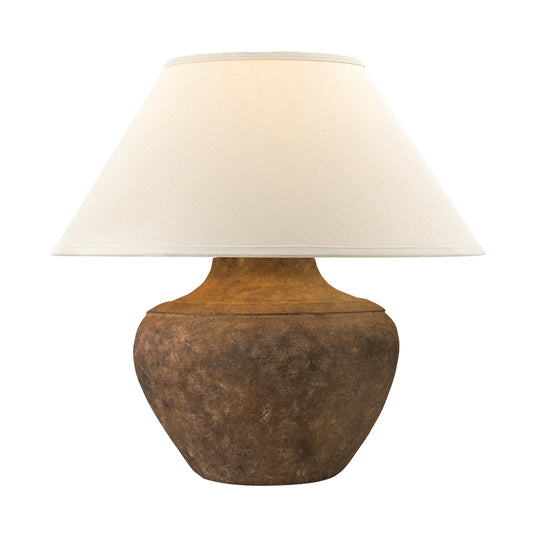 Troy Lighting Calabria 1Lt Rechargeable Table Lamp, Rustco/Wht Linen 1