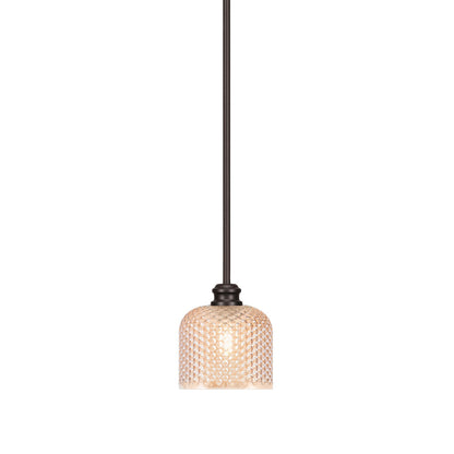 Toltec Edge 6in 1-Light Mini Pendant | Industrial Espresso Steel and Amber Textured Glass | Kitchen Island & Dining Room | 6 x 6.25 in | Model 1151-ES-4613