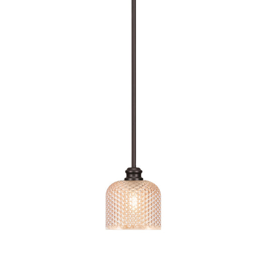 Toltec Edge 6in 1-Light Mini Pendant | Industrial Espresso Steel and Amber Textured Glass | Kitchen Island & Dining Room | 6 x 6.25 in | Model 1151-ES-4613