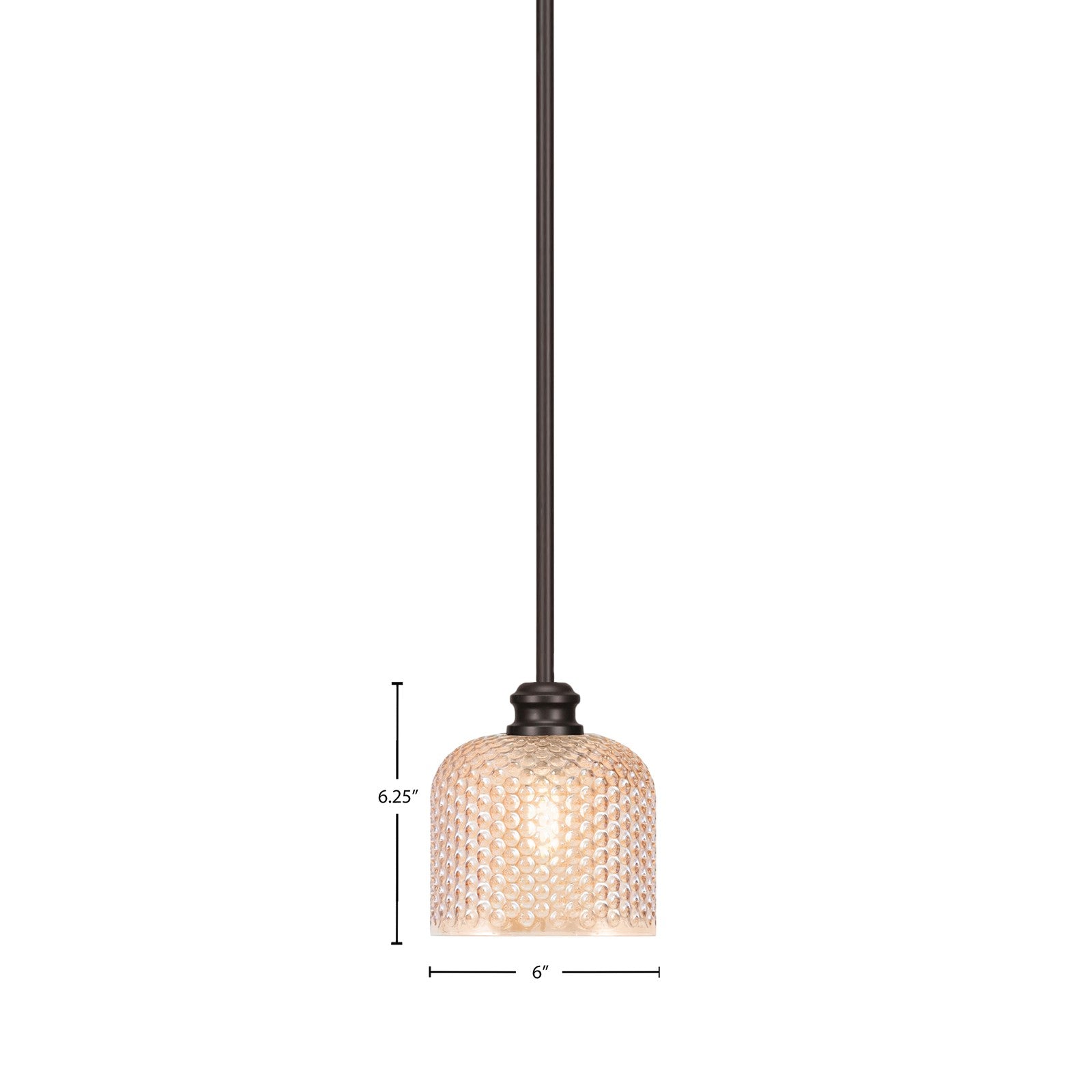 Toltec Edge 6in 1-Light Mini Pendant | Industrial Espresso Steel and Amber Textured Glass | Kitchen Island & Dining Room | 6 x 6.25 in | Model 1151-ES-4613