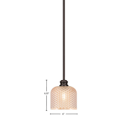 Toltec Edge 6in 1-Light Mini Pendant | Industrial Espresso Steel and Amber Textured Glass | Kitchen Island & Dining Room | 6 x 6.25 in | Model 1151-ES-4613