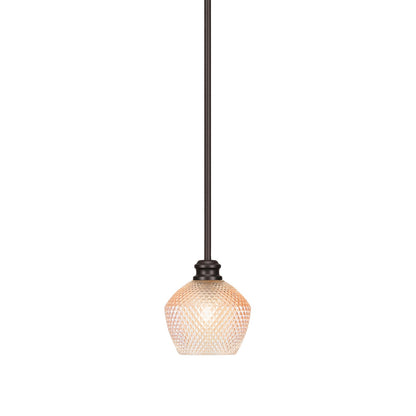 Toltec Edge 6in 1-Light Mini Pendant | Modern Espresso Steel and Amber Textured Glass | Kitchen Island & Dining Room | 6 x 6 x 6.25 in | Model 1151-ES-4623