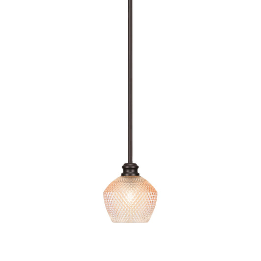 Toltec Edge 6in 1-Light Mini Pendant | Modern Espresso Steel and Amber Textured Glass | Kitchen Island & Dining Room | 6 x 6 x 6.25 in | Model 1151-ES-4623