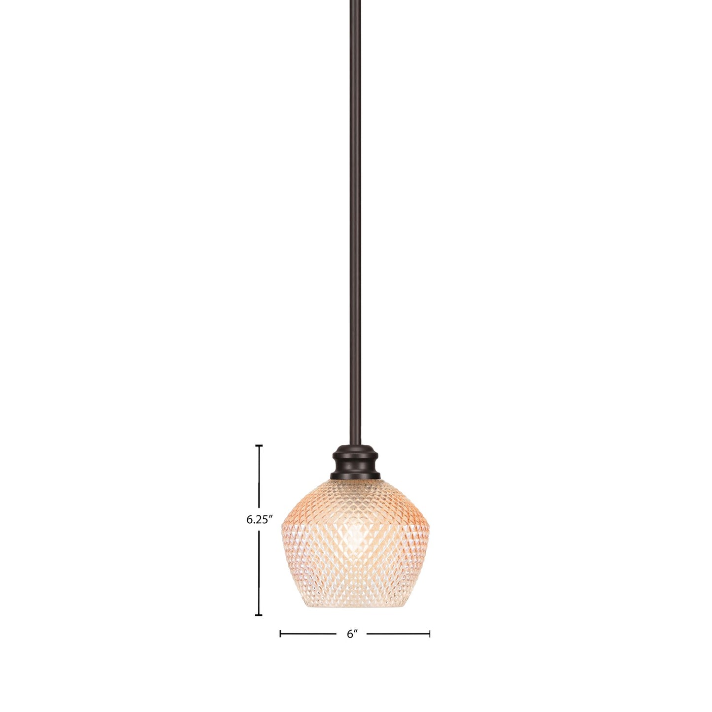 Toltec Edge 6in 1-Light Mini Pendant | Modern Espresso Steel and Amber Textured Glass | Kitchen Island & Dining Room | 6 x 6 x 6.25 in | Model 1151-ES-4623