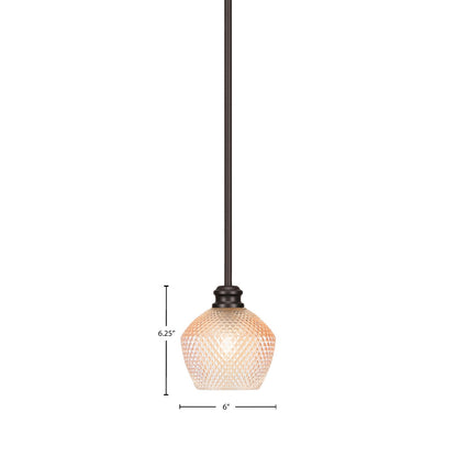 Toltec Edge 6in 1-Light Mini Pendant | Modern Espresso Steel and Amber Textured Glass | Kitchen Island & Dining Room | 6 x 6 x 6.25 in | Model 1151-ES-4623