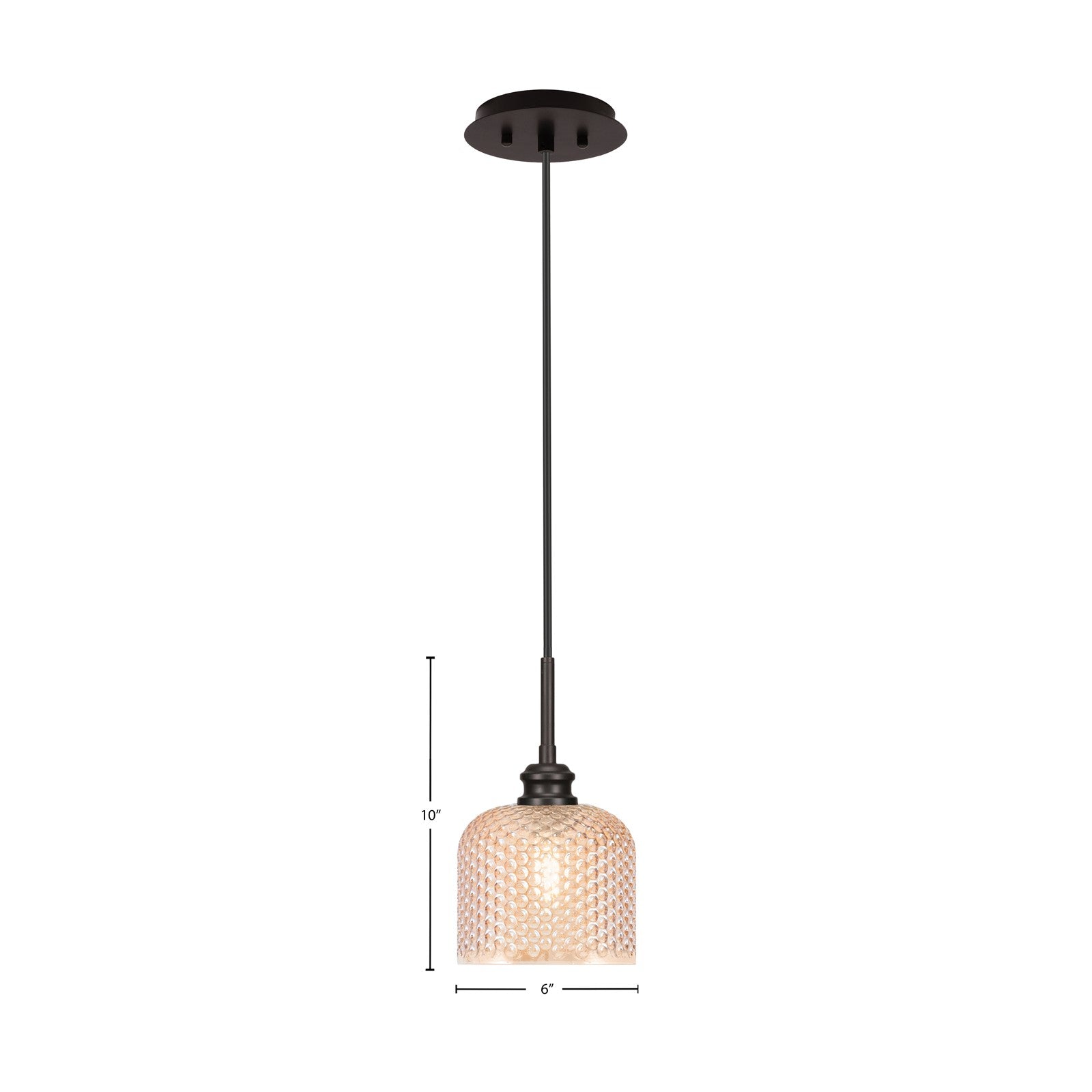 Toltec Edge 6in 1-Light Mini Pendant | Industrial Espresso Steel and Amber Textured Glass | Kitchen Island & Bar Area | 6 x 10 in | Model 1152-ES-4613