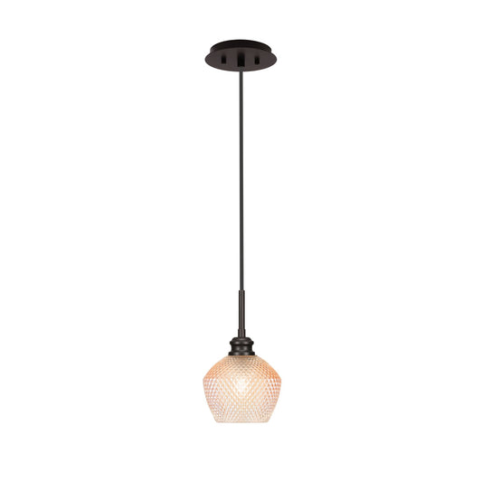 Toltec Edge 6in 1-Light Mini Pendant | Industrial Espresso Steel and Amber Textured Glass | Kitchen Island & Dining Room | 6 x 7 in | Model 1152-ES-4623