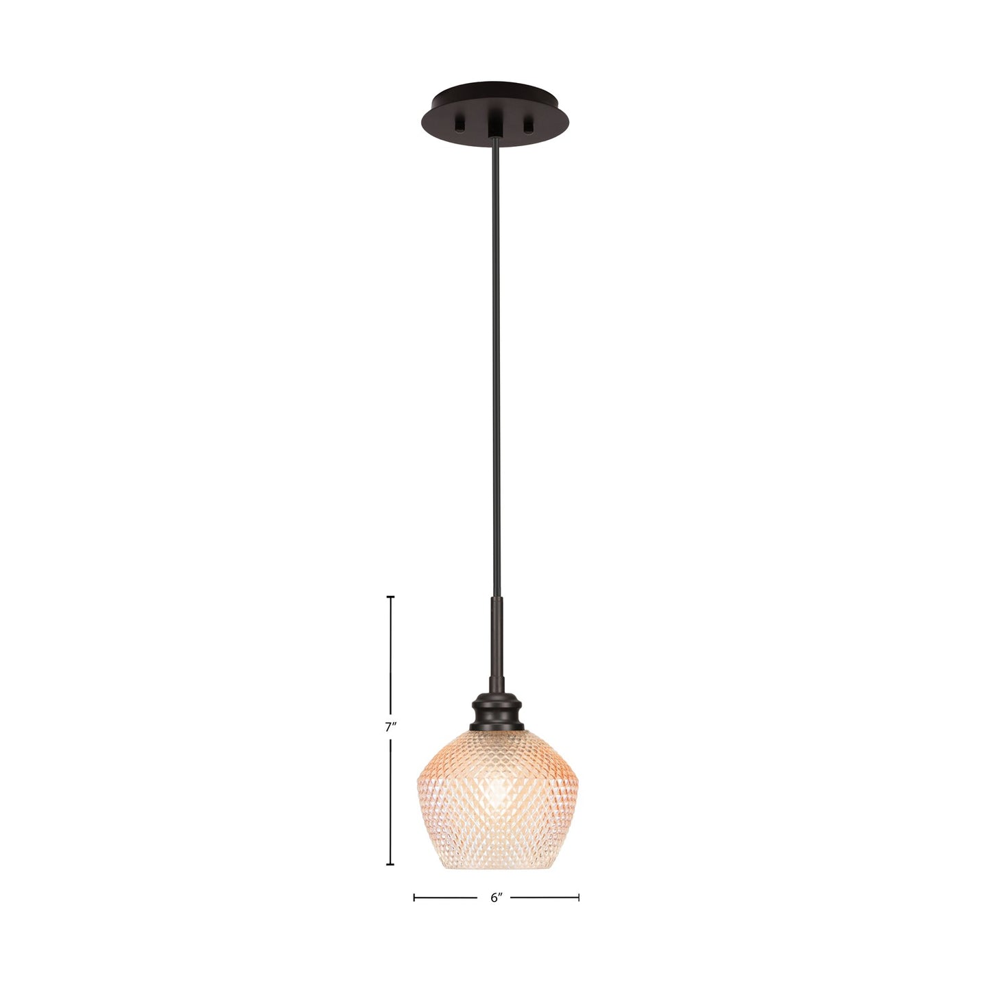Toltec Edge 6in 1-Light Mini Pendant | Industrial Espresso Steel and Amber Textured Glass | Kitchen Island & Dining Room | 6 x 7 in | Model 1152-ES-4623