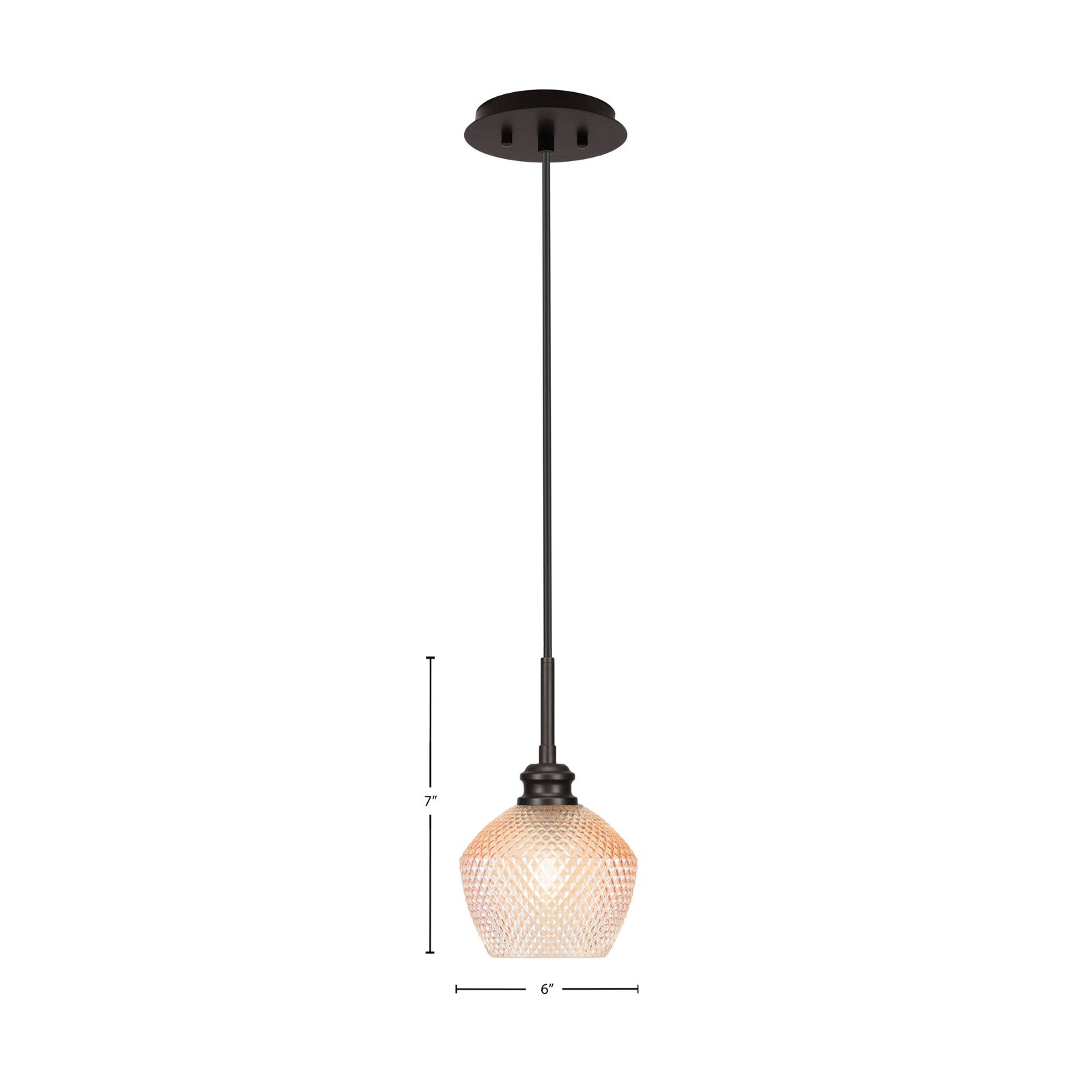 Toltec Edge 6in 1-Light Mini Pendant | Industrial Espresso Steel and Amber Textured Glass | Kitchen Island & Dining Room | 6 x 7 in | Model 1152-ES-4623
