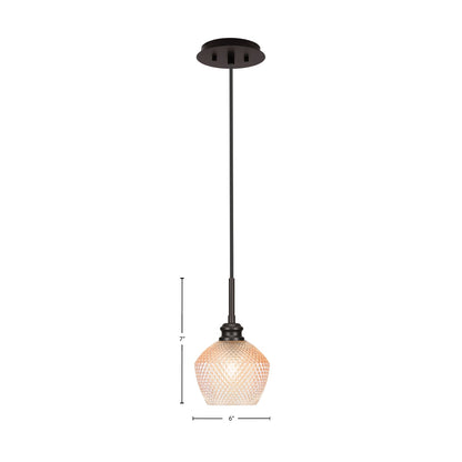 Toltec Edge 6in 1-Light Mini Pendant | Industrial Espresso Steel and Amber Textured Glass | Kitchen Island & Dining Room | 6 x 7 in | Model 1152-ES-4623