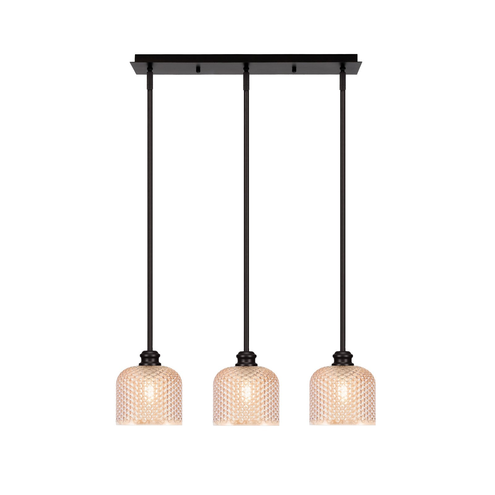 Toltec Edge 24in 3-Light Linear Pendant | Industrial Espresso Steel and Amber Textured Glass | Kitchen Island & Dining Table | 24.25 x 6 x 9.25 in | Model 1153-ES-4613