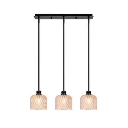 Toltec Edge 24in 3-Light Linear Pendant | Industrial Espresso Steel and Amber Textured Glass | Kitchen Island & Dining Table | 24.25 x 6 x 9.25 in | Model 1153-ES-4613