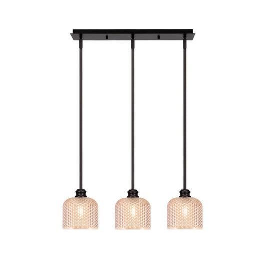 Toltec Edge 24in 3-Light Linear Pendant | Industrial Espresso Steel and Amber Textured Glass | Kitchen Island & Dining Table | 24.25 x 6 x 9.25 in | Model 1153-ES-4613