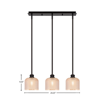 Toltec Edge 24in 3-Light Linear Pendant | Industrial Espresso Steel and Amber Textured Glass | Kitchen Island & Dining Table | 24.25 x 6 x 9.25 in | Model 1153-ES-4613