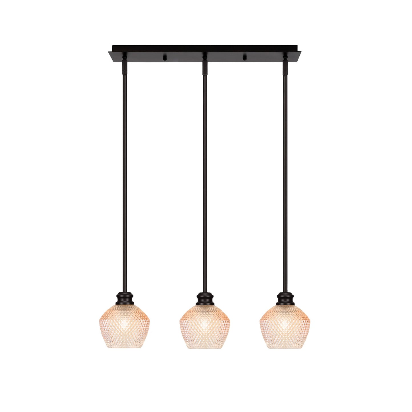 Toltec Edge 24in 3-Light Linear Pendant | Industrial Espresso Steel and Amber Textured Glass | Kitchen Island & Dining Room | 24.25 x 6 x 9.25 in | Model 1153-ES-4623
