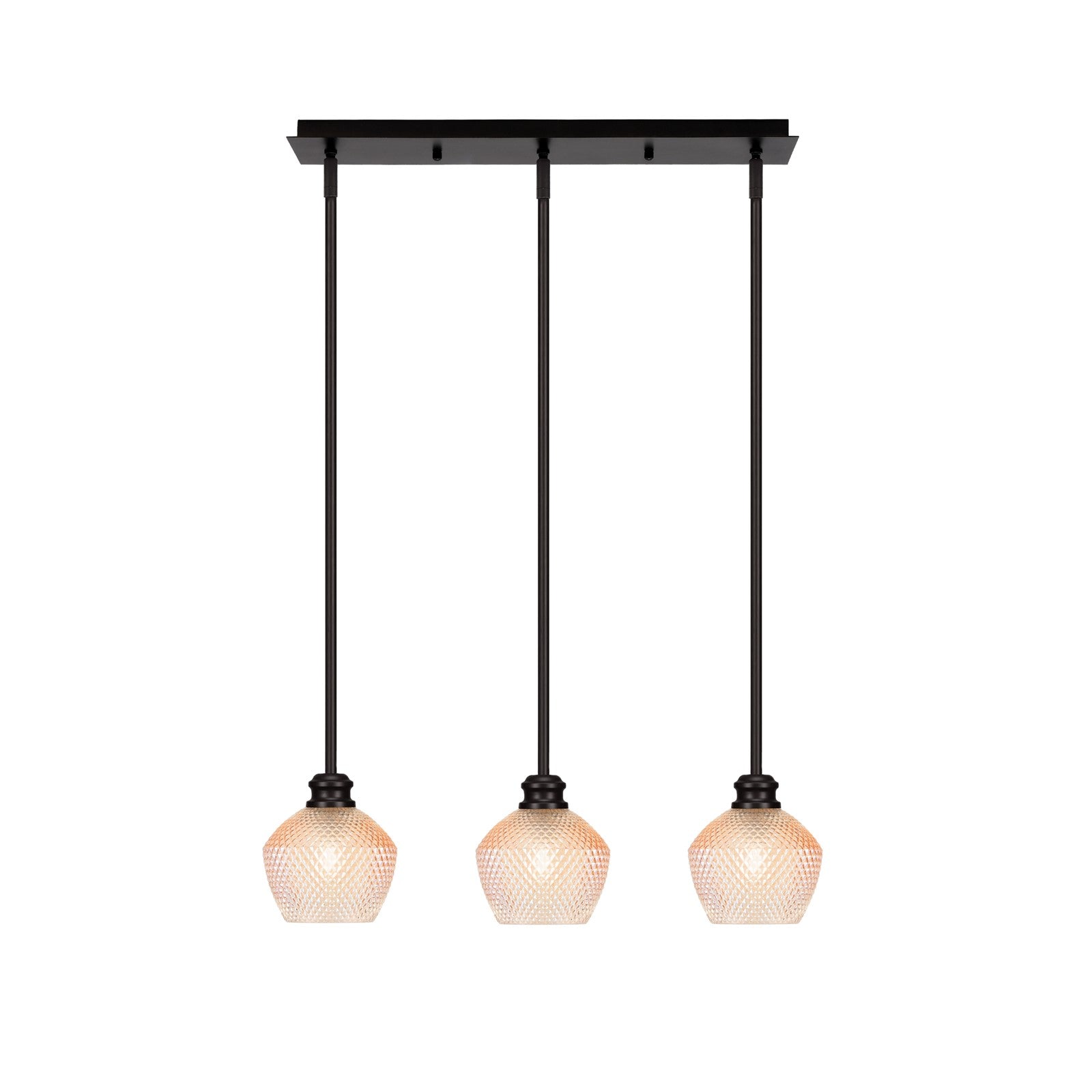 Toltec Edge 24in 3-Light Linear Pendant | Industrial Espresso Steel and Amber Textured Glass | Kitchen Island & Dining Room | 24.25 x 6 x 9.25 in | Model 1153-ES-4623