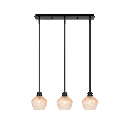 Toltec Edge 24in 3-Light Linear Pendant | Industrial Espresso Steel and Amber Textured Glass | Kitchen Island & Dining Room | 24.25 x 6 x 9.25 in | Model 1153-ES-4623