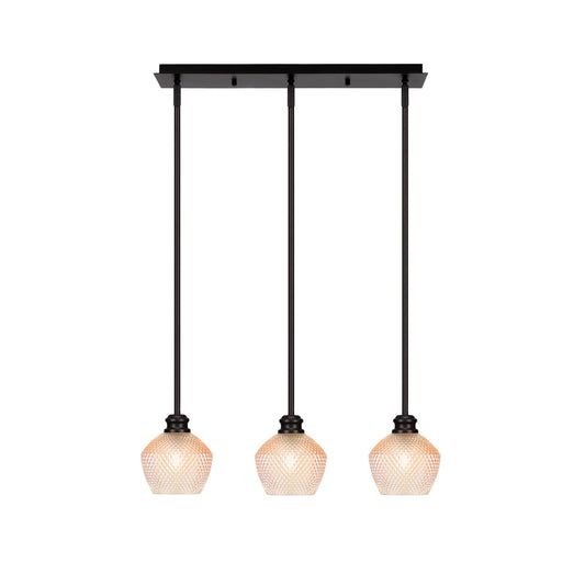 Toltec Edge 24in 3-Light Linear Pendant | Industrial Espresso Steel and Amber Textured Glass | Kitchen Island & Dining Room | 24.25 x 6 x 9.25 in | Model 1153-ES-4623