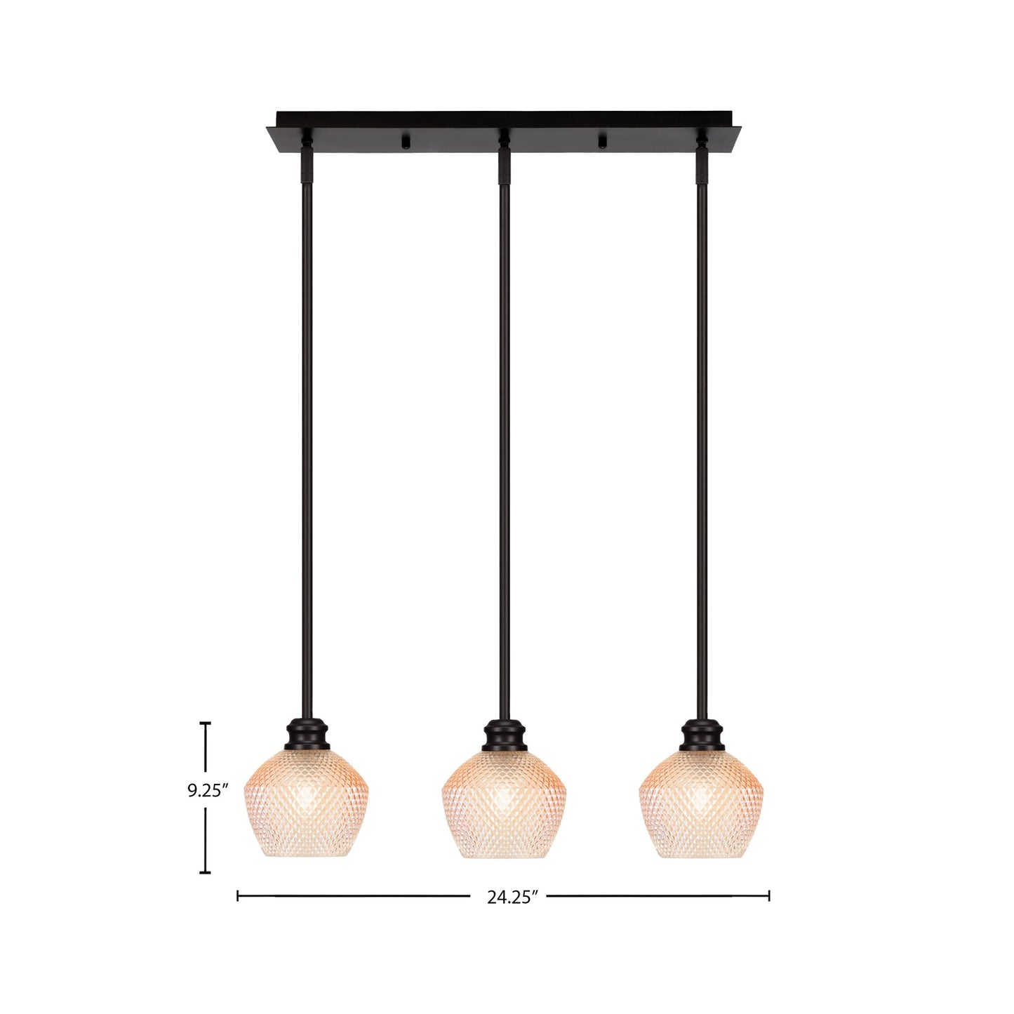 Toltec Edge 24in 3-Light Linear Pendant | Industrial Espresso Steel and Amber Textured Glass | Kitchen Island & Dining Room | 24.25 x 6 x 9.25 in | Model 1153-ES-4623