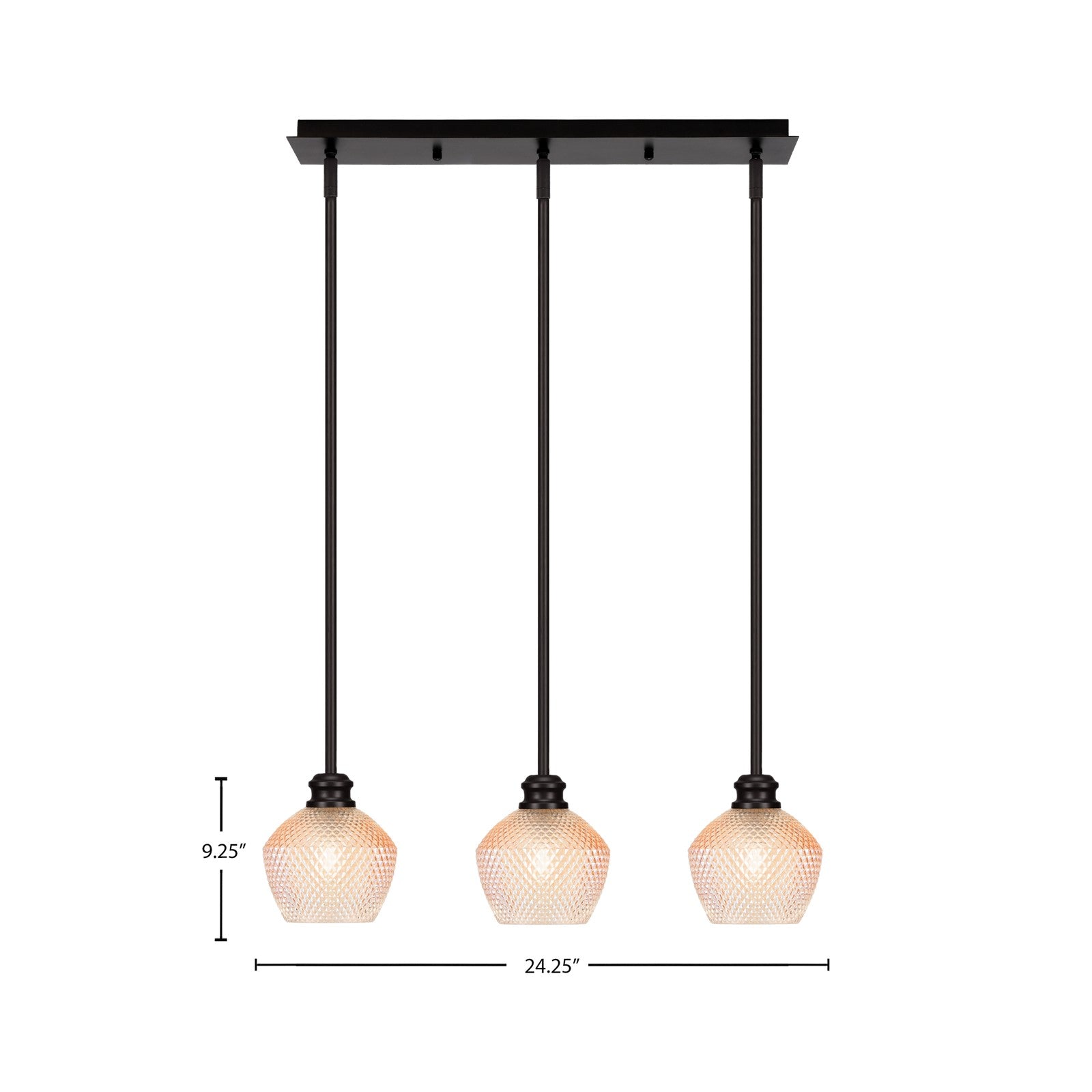 Toltec Edge 24in 3-Light Linear Pendant | Industrial Espresso Steel and Amber Textured Glass | Kitchen Island & Dining Room | 24.25 x 6 x 9.25 in | Model 1153-ES-4623
