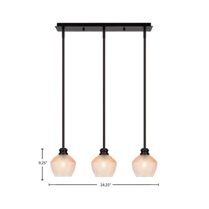 Toltec Edge 24in 3-Light Linear Pendant | Industrial Espresso Steel and Amber Textured Glass | Kitchen Island & Dining Room | 24.25 x 6 x 9.25 in | Model 1153-ES-4623