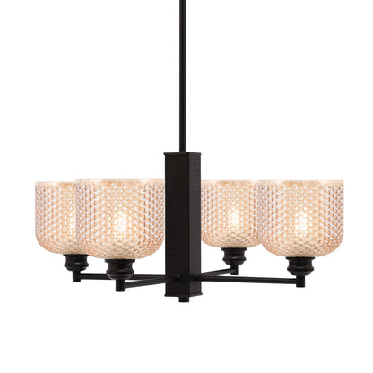 Toltec Edge 24in 4-Light Chandelier | Industrial Espresso Steel and Amber Textured Glass | Dining Room & Living Room | 24 x 10.75 in | Model 1154-ES-4613