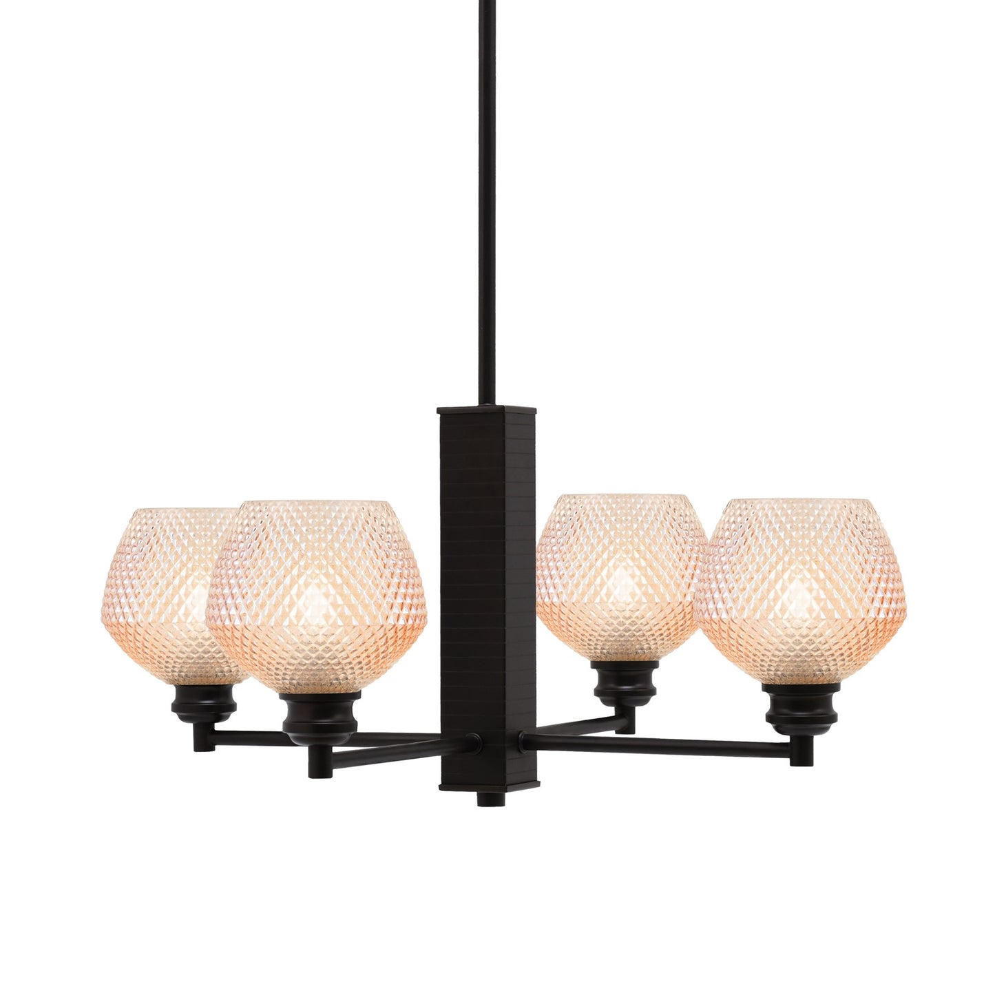 Toltec Edge 24in 4-Light Chandelier | Industrial Espresso Steel and Amber Textured Glass | Dining Room & Living Room | 24 x 10.75 in | Model 1154-ES-4623